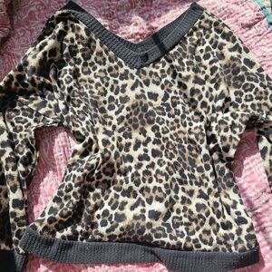 Y2k Vintage Leopard print Off the shoulder Sweater